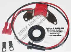 Hot-Spark Electronic Ignition Conversion Kit replaces points in later 35D8 Lucas Distributors